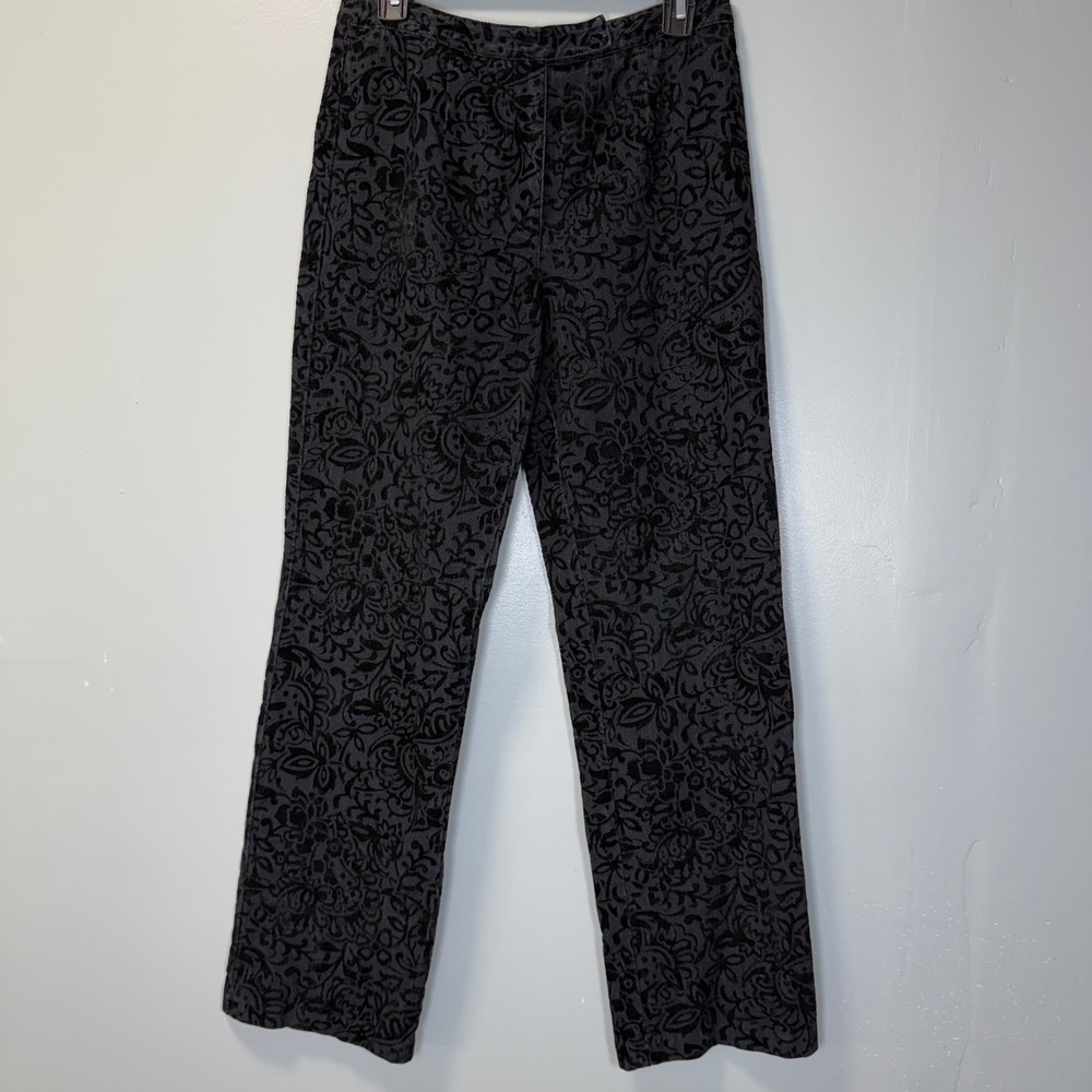 Vintage Talbots Velvet Flocked Floral Pants Womens 6 Black Grey Damask Straight